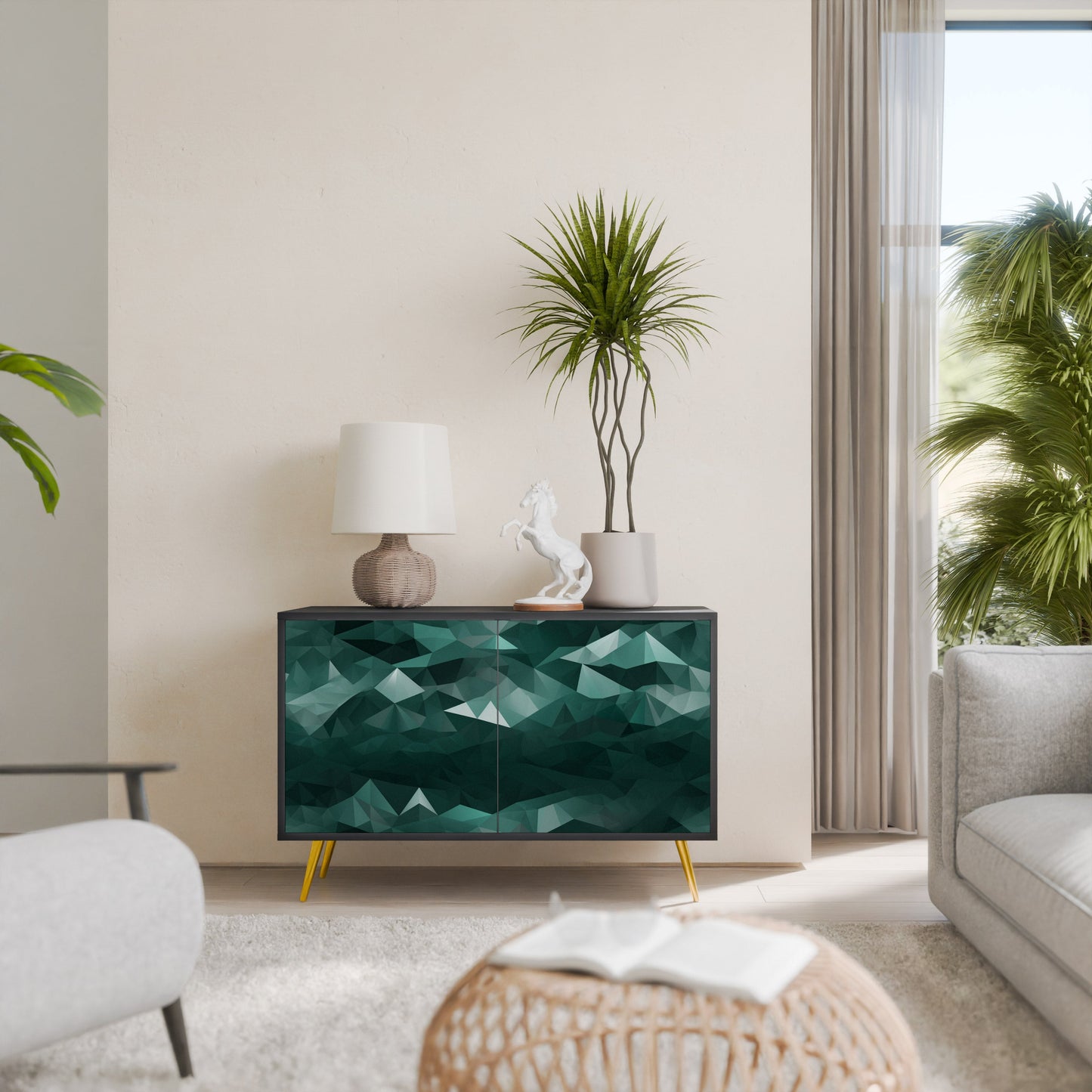 Credenza a 2 ante POLYGONAL FLOATING in finitura nera