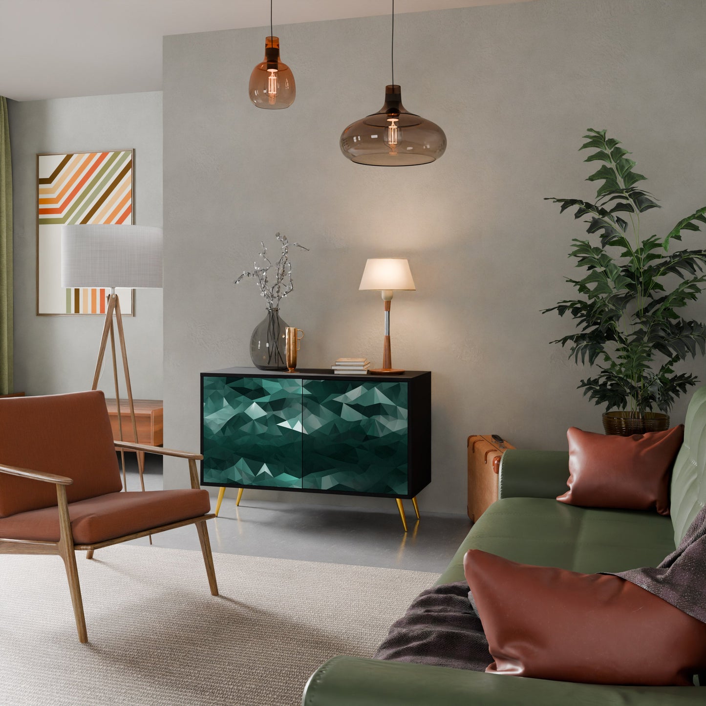 Credenza a 2 ante POLYGONAL FLOATING in finitura nera