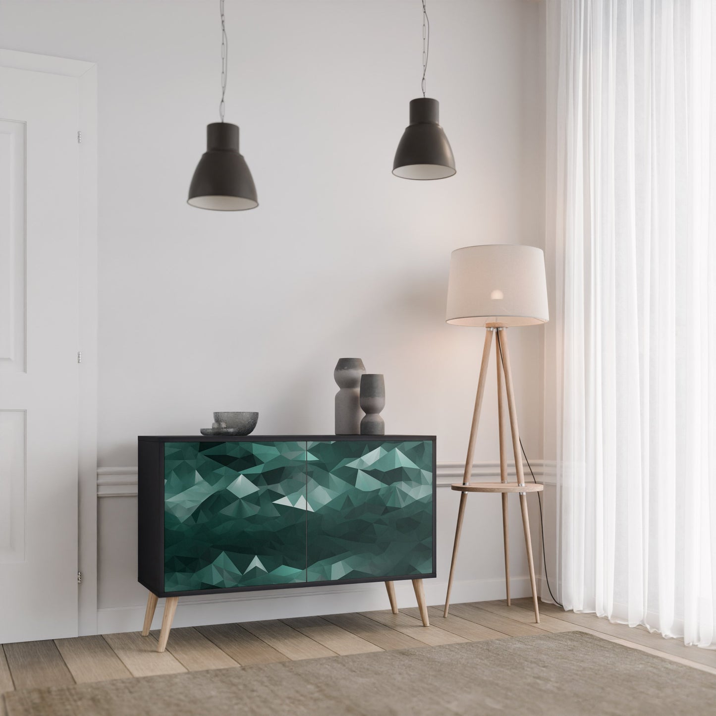Credenza a 2 ante POLYGONAL FLOATING in finitura nera