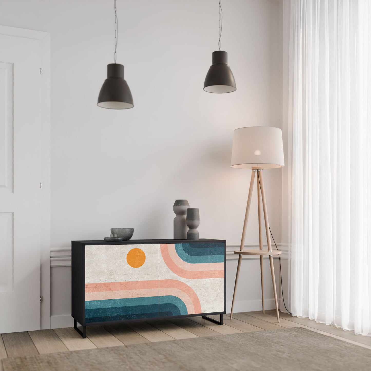 Credenza a due ante TWO HALVES in finitura nera
