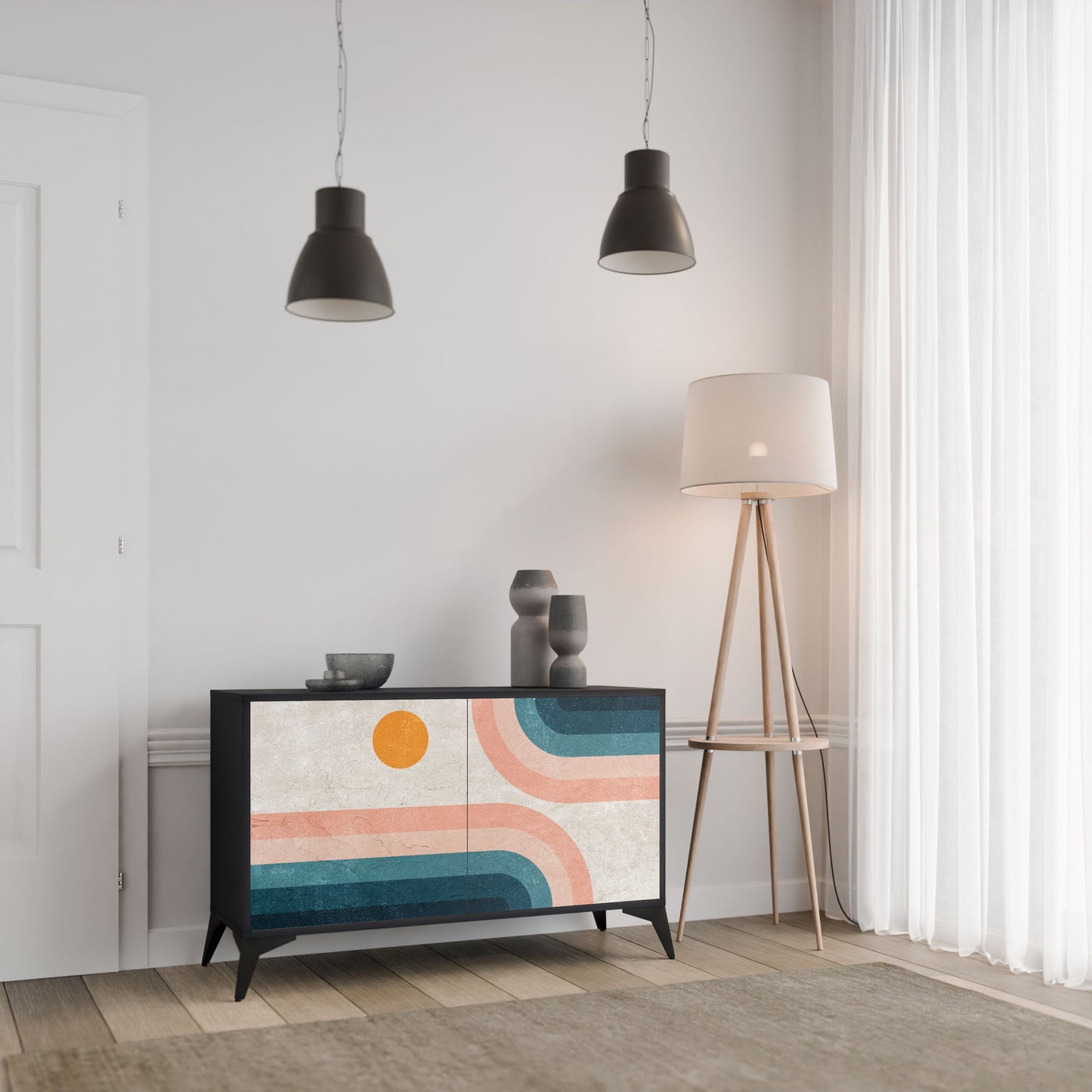 Credenza a due ante TWO HALVES in finitura nera