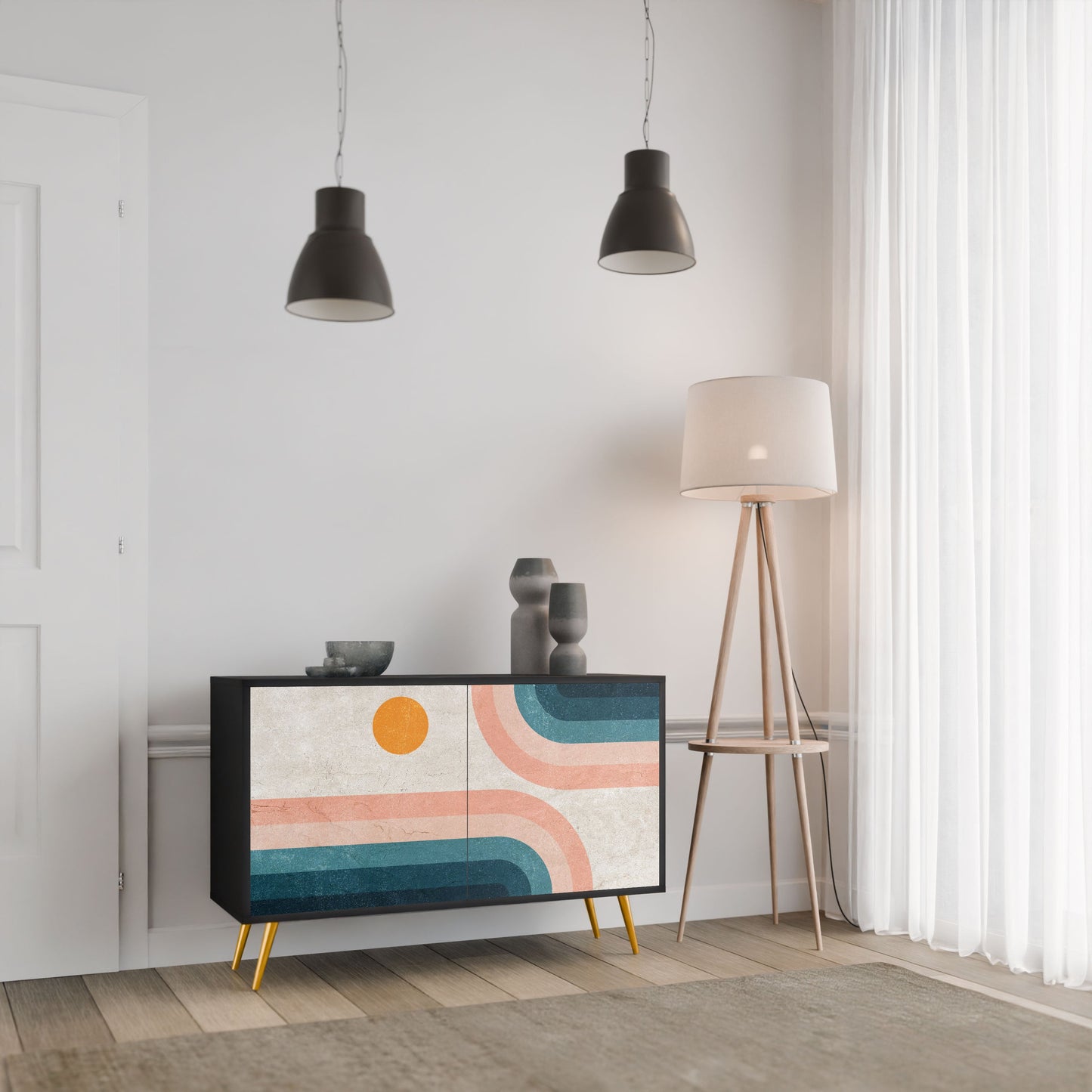 Credenza a due ante TWO HALVES in finitura nera