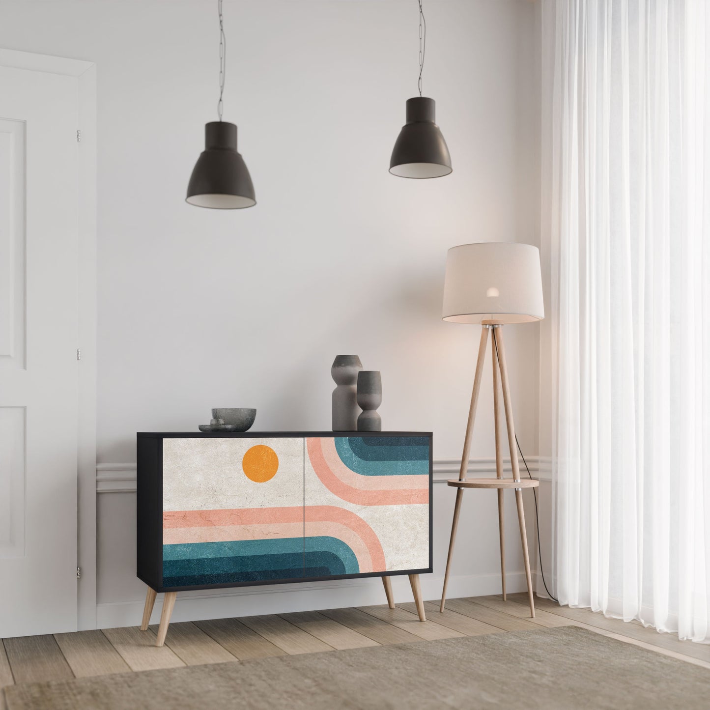 Credenza a due ante TWO HALVES in finitura nera