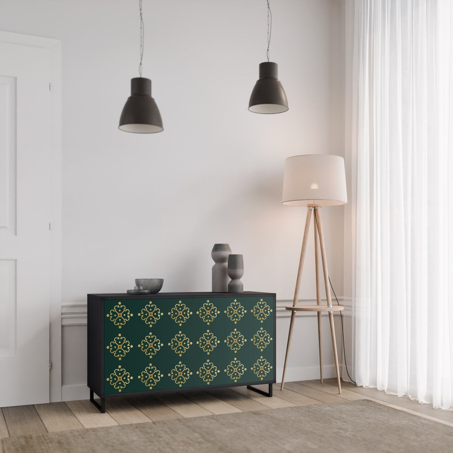 Credenza a 2 ante ROYAL MEDALLION in finitura nera