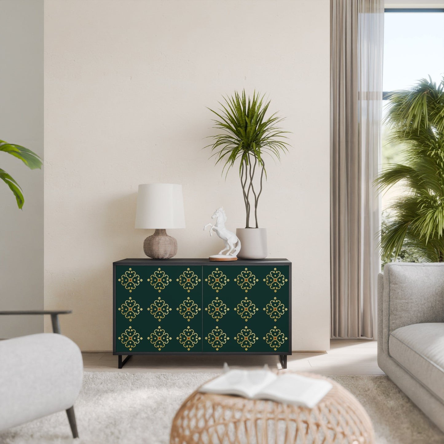 Credenza a 2 ante ROYAL MEDALLION in finitura nera