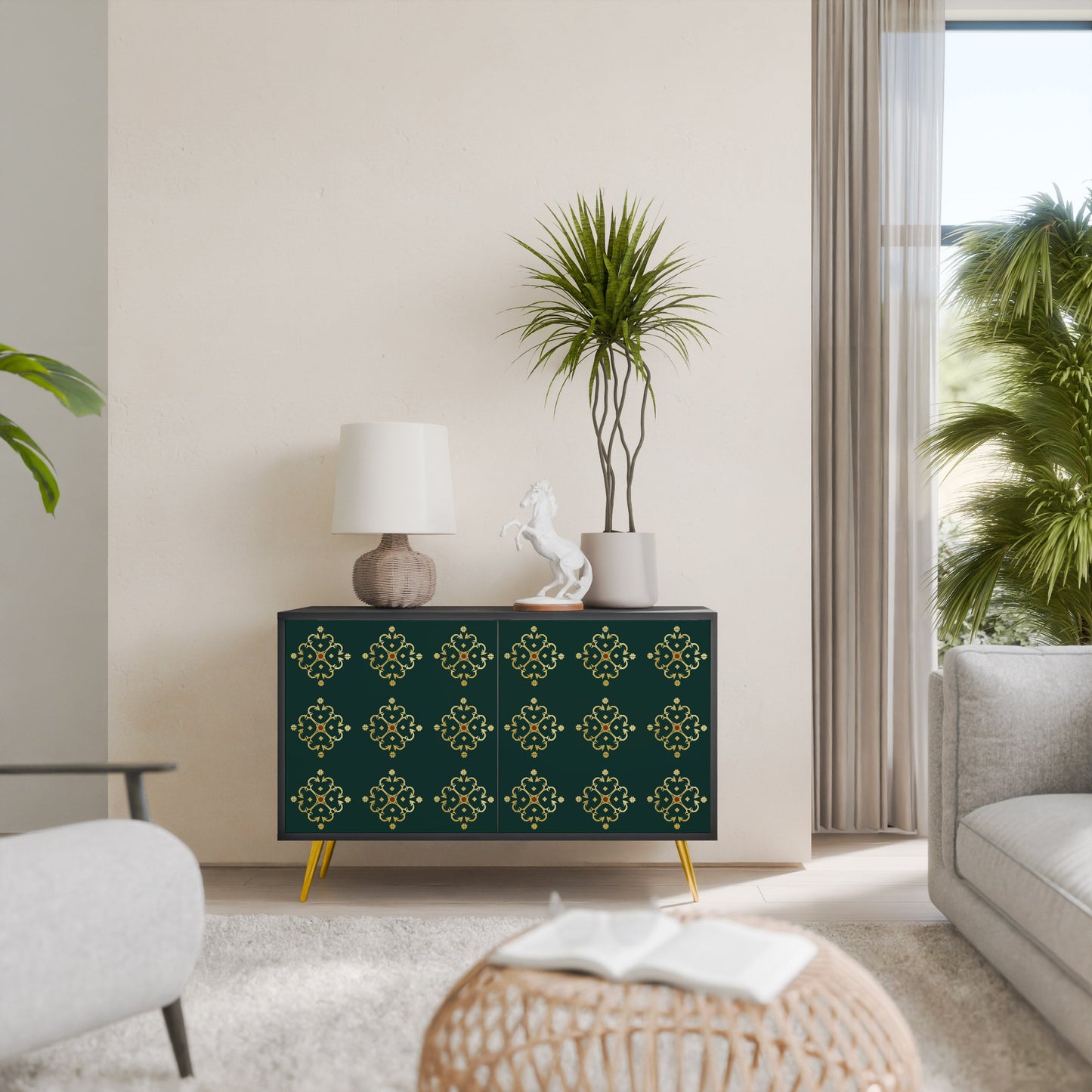 Credenza a 2 ante ROYAL MEDALLION in finitura nera