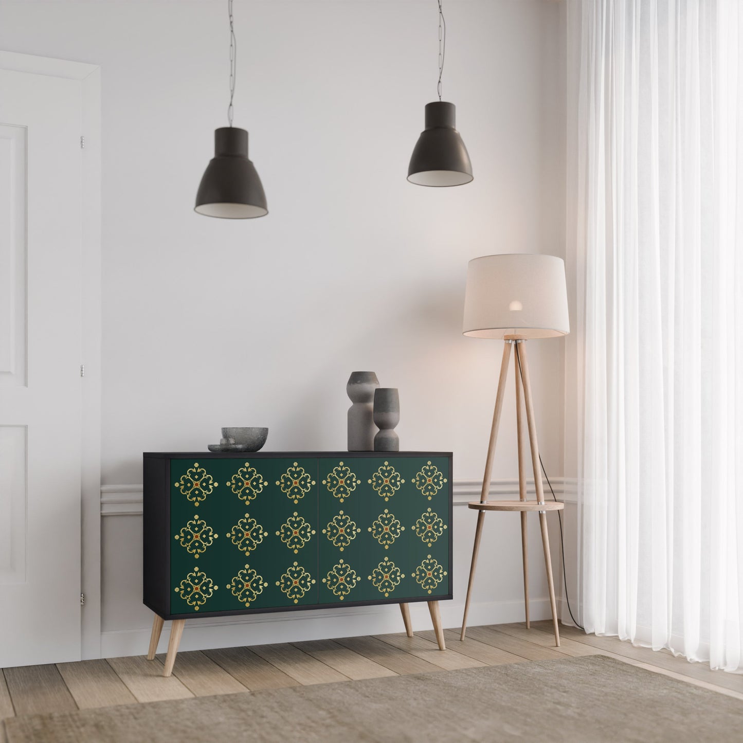 Credenza a 2 ante ROYAL MEDALLION in finitura nera