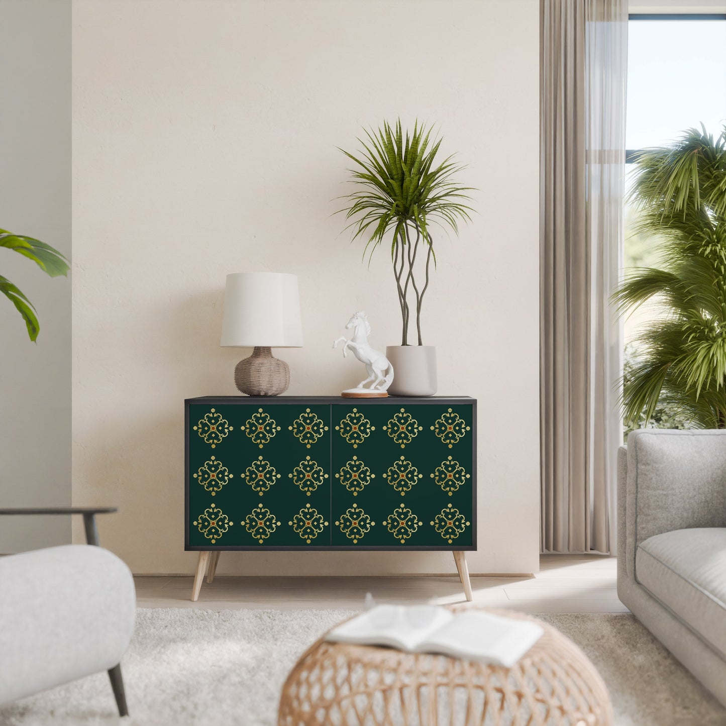 Credenza a 2 ante ROYAL MEDALLION in finitura nera
