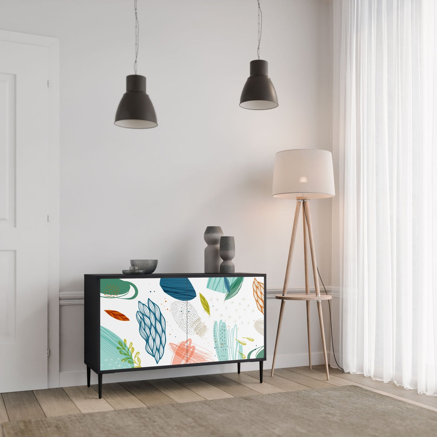 Credenza BOTANICAL HURRICANE a 2 ante in finitura nera