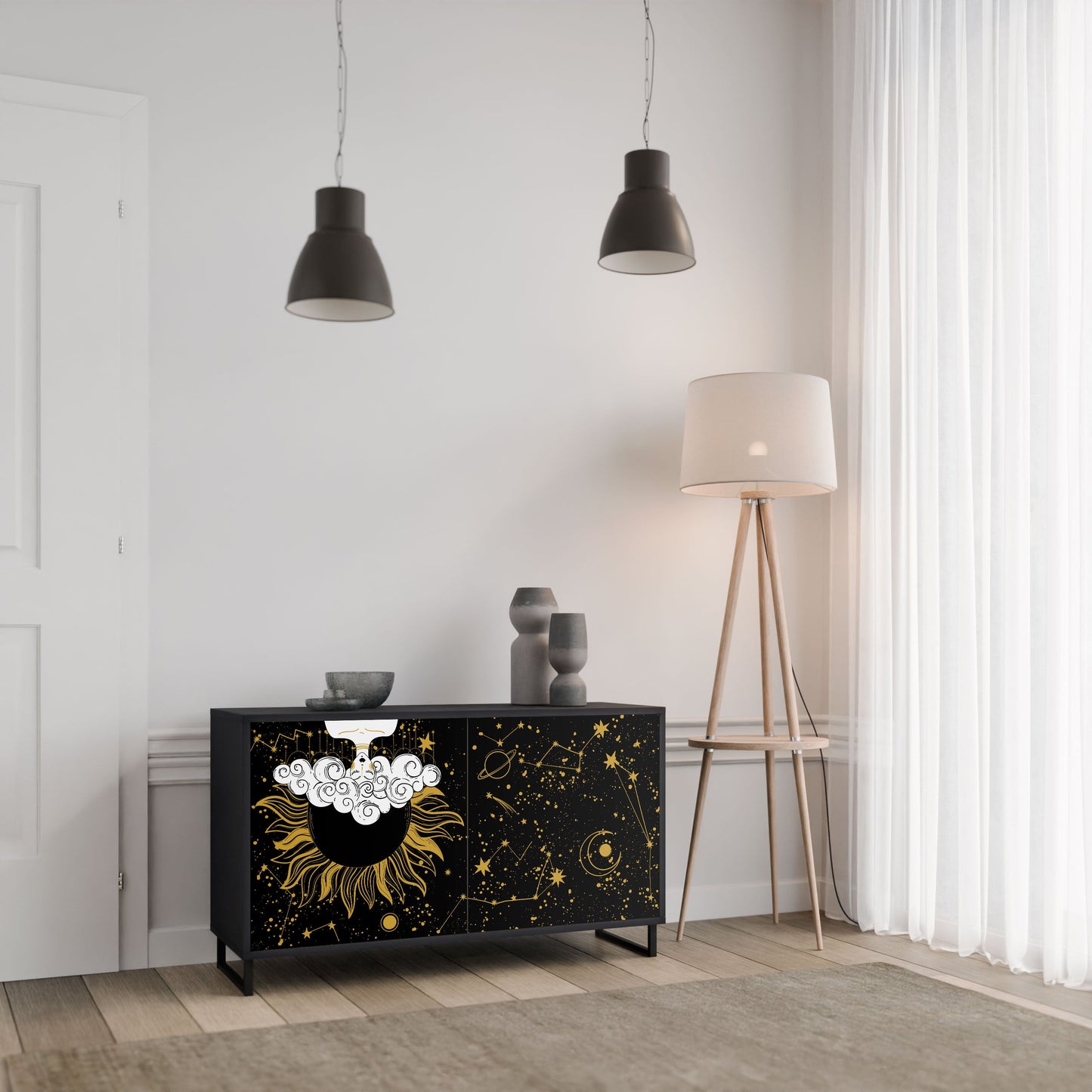Credenza STELLAR CONSTELLATIONS a 2 ante in finitura nera