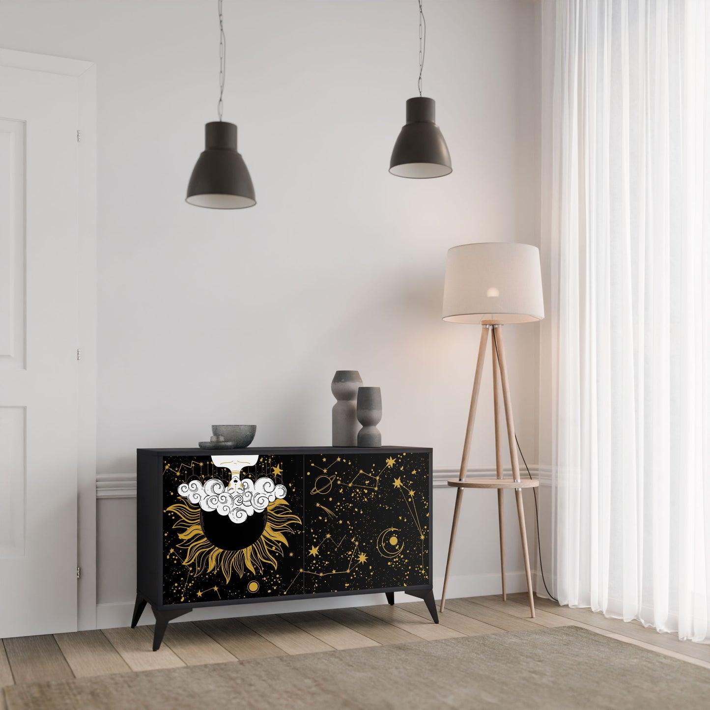Credenza STELLAR CONSTELLATIONS a 2 ante in finitura nera
