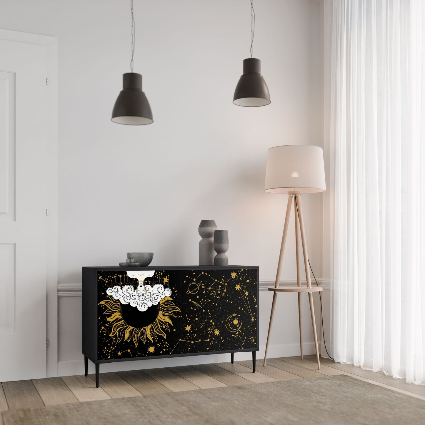 Credenza STELLAR CONSTELLATIONS a 2 ante in finitura nera