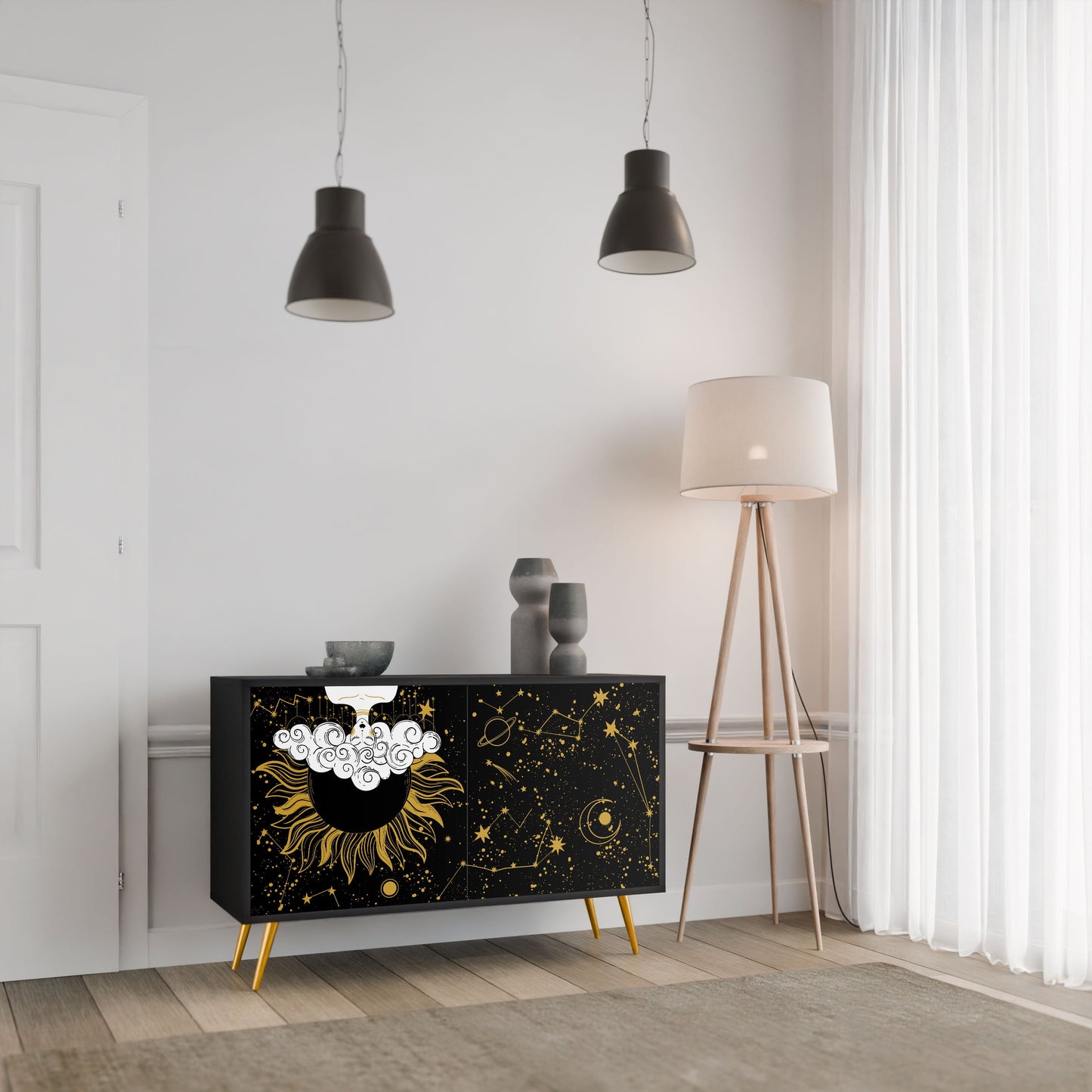 Credenza STELLAR CONSTELLATIONS a 2 ante in finitura nera