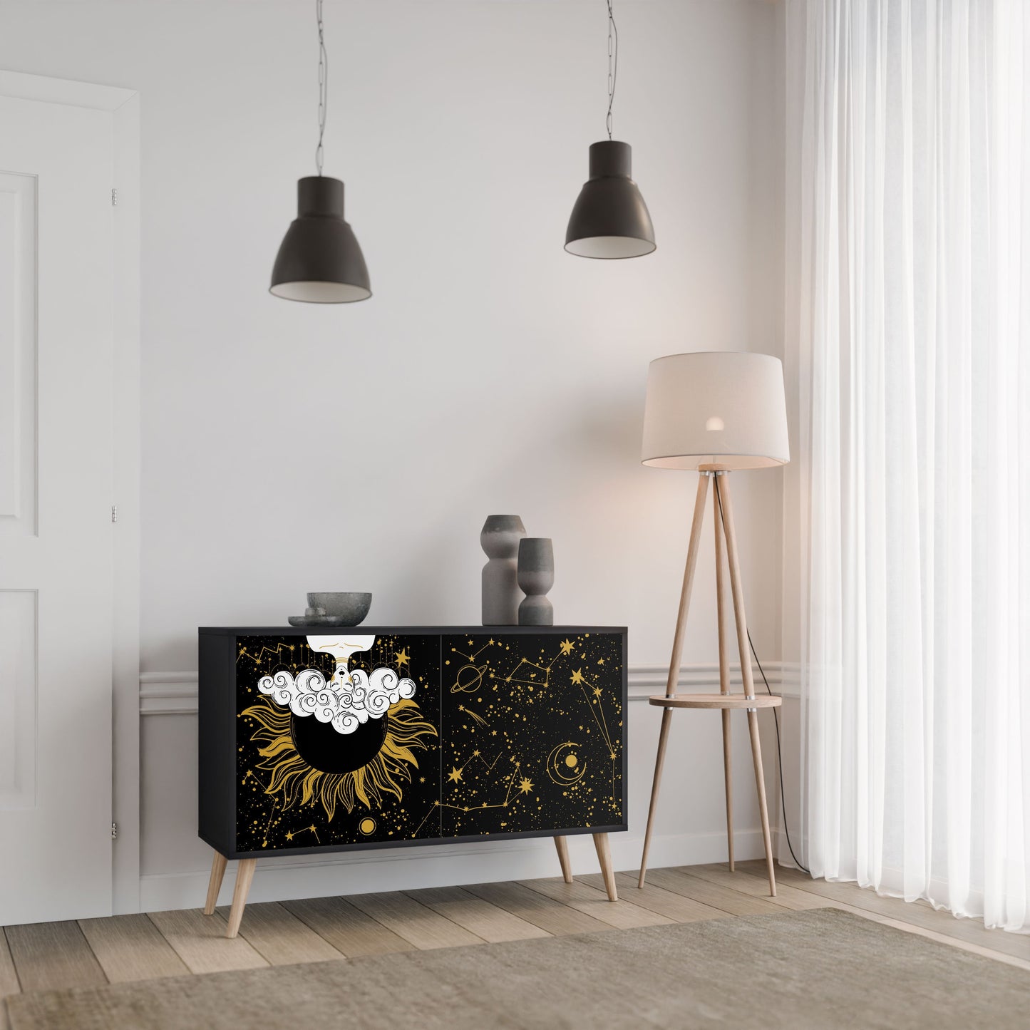 Credenza STELLAR CONSTELLATIONS a 2 ante in finitura nera