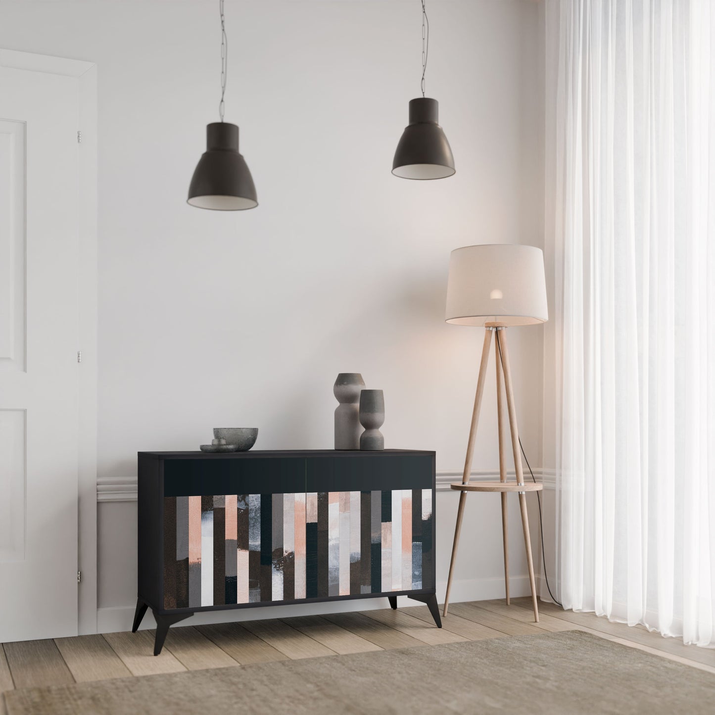 Credenza COLLAGE OF RECTANGLES a 2 ante in finitura nera