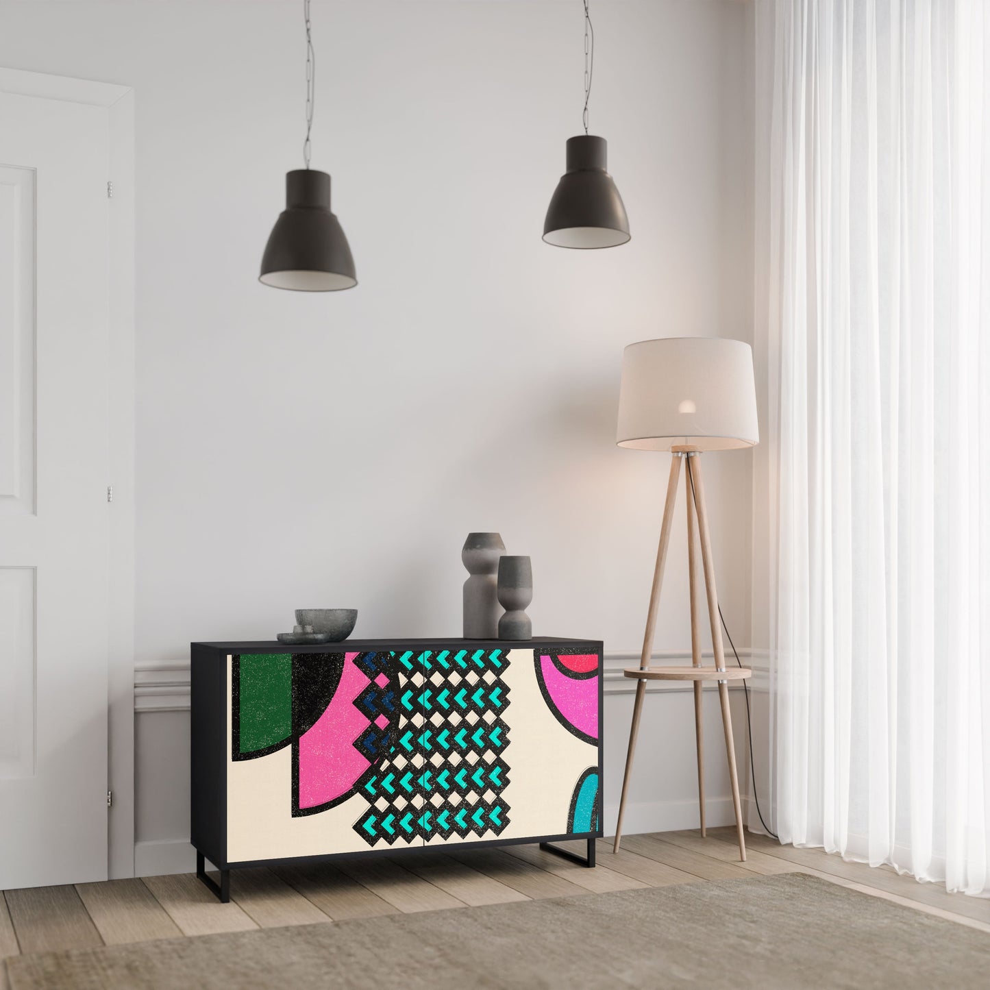 Credenza GEOMETRIC RHAPSODY a 2 ante in finitura nera