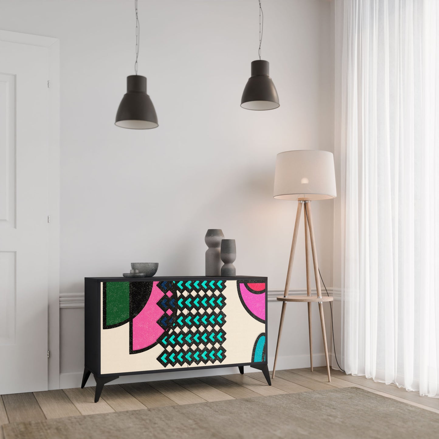 Credenza GEOMETRIC RHAPSODY a 2 ante in finitura nera