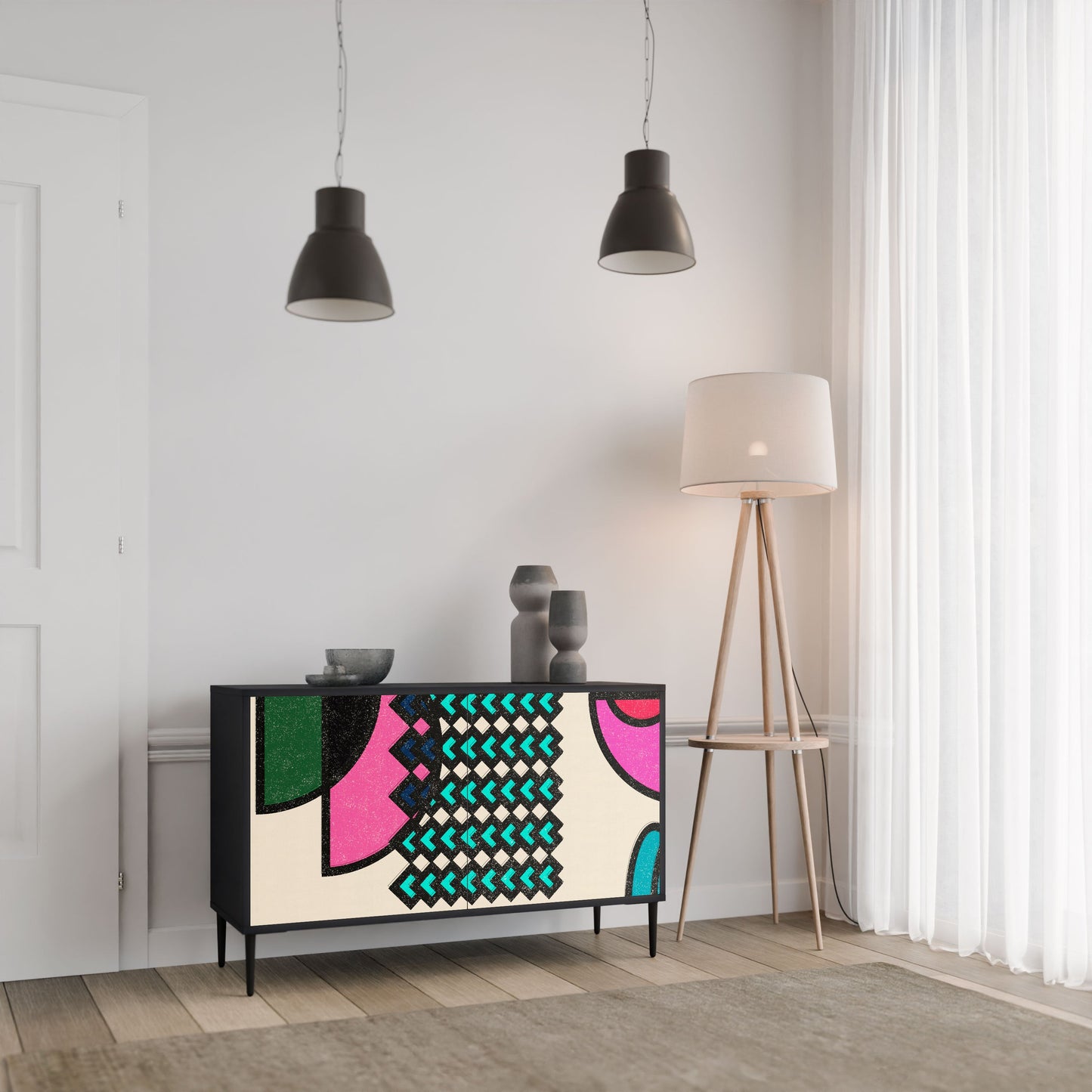 Credenza GEOMETRIC RHAPSODY a 2 ante in finitura nera
