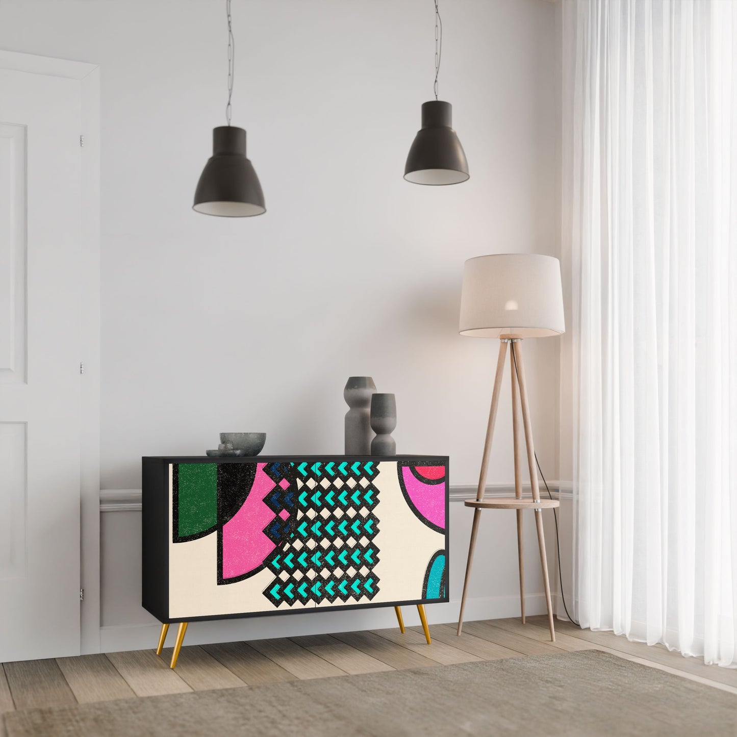 Credenza GEOMETRIC RHAPSODY a 2 ante in finitura nera