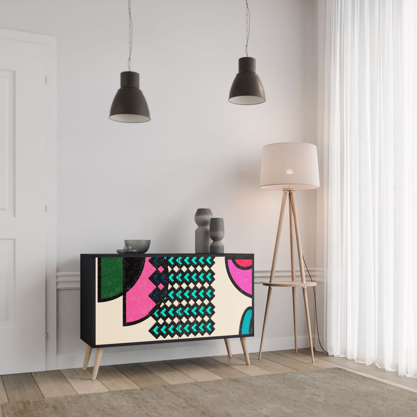 Credenza GEOMETRIC RHAPSODY a 2 ante in finitura nera