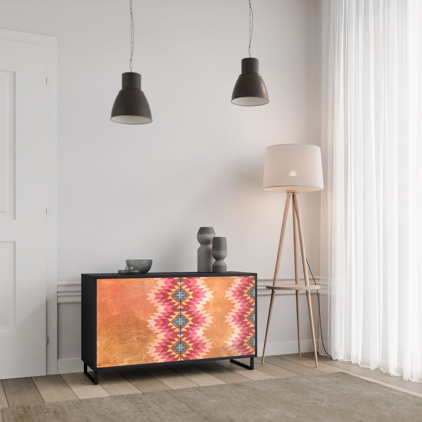 Credenza INDIAN FOLK a 2 ante in finitura nera