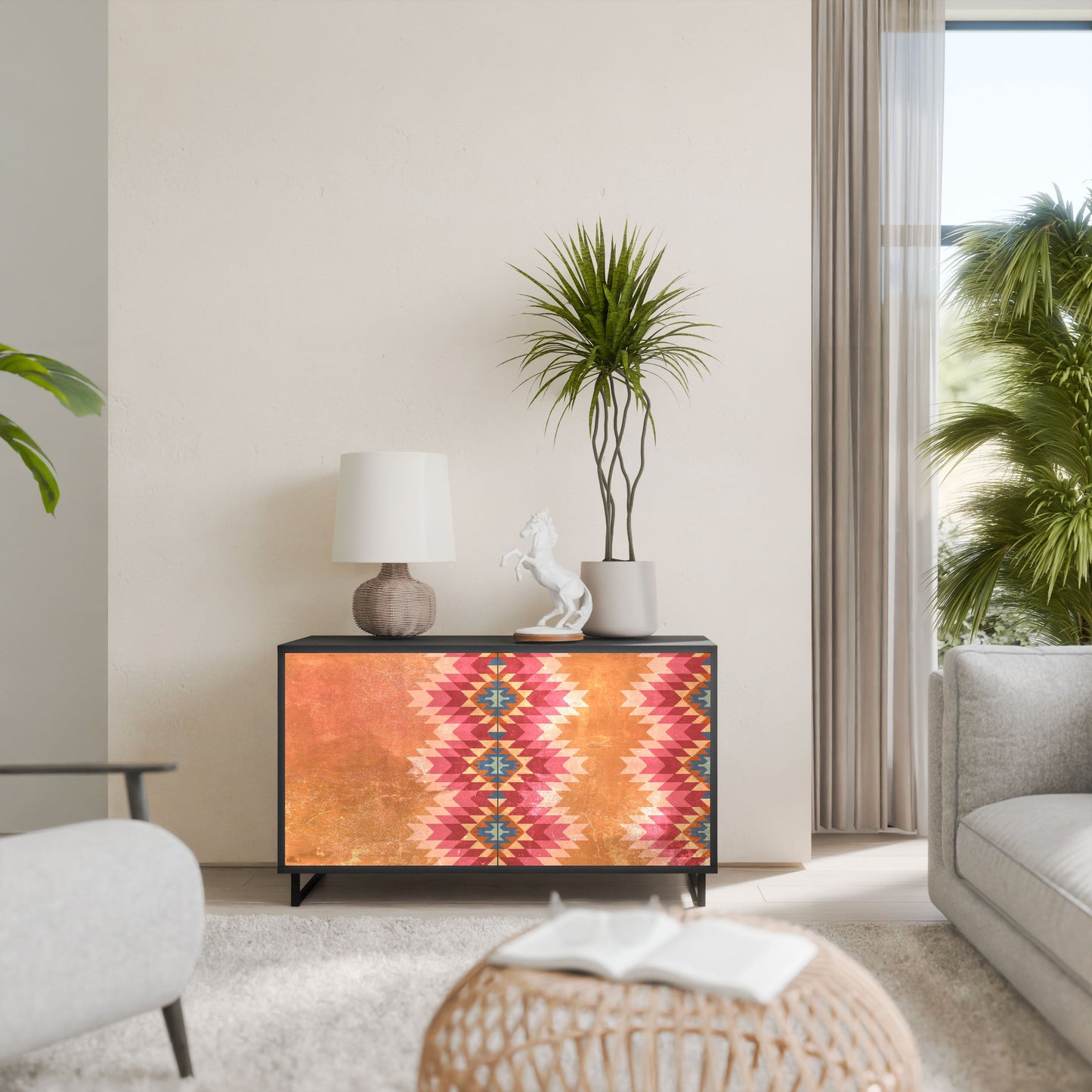 Credenza INDIAN FOLK a 2 ante in finitura nera