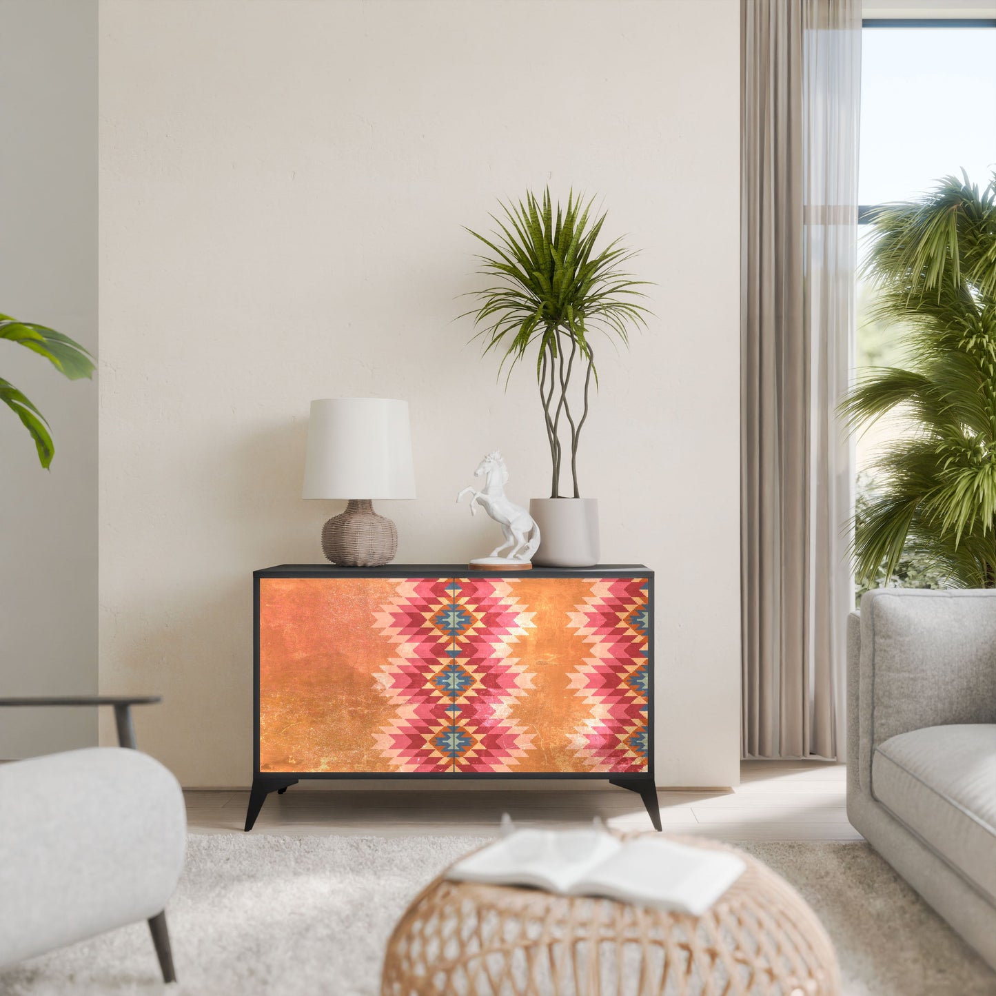 Credenza INDIAN FOLK a 2 ante in finitura nera