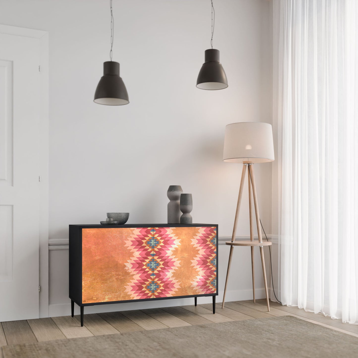 Credenza INDIAN FOLK a 2 ante in finitura nera