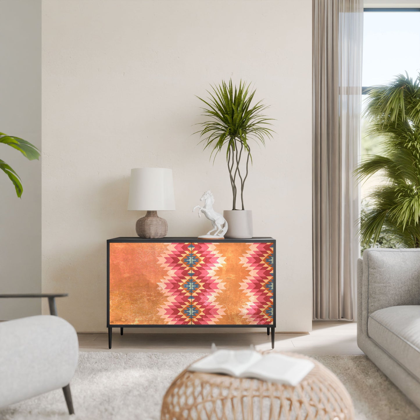 Credenza INDIAN FOLK a 2 ante in finitura nera