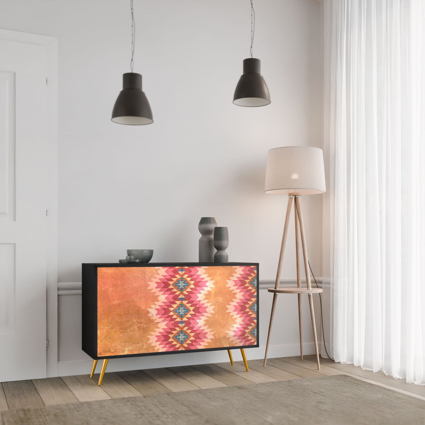 Credenza INDIAN FOLK a 2 ante in finitura nera