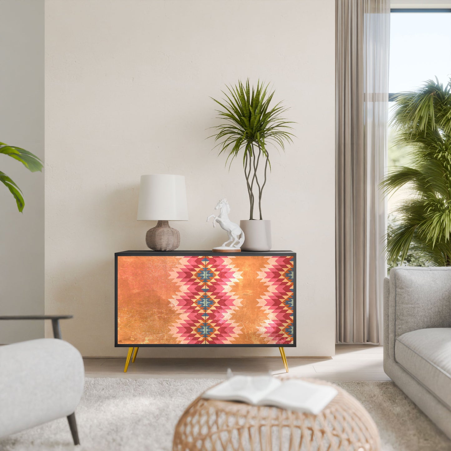Credenza INDIAN FOLK a 2 ante in finitura nera