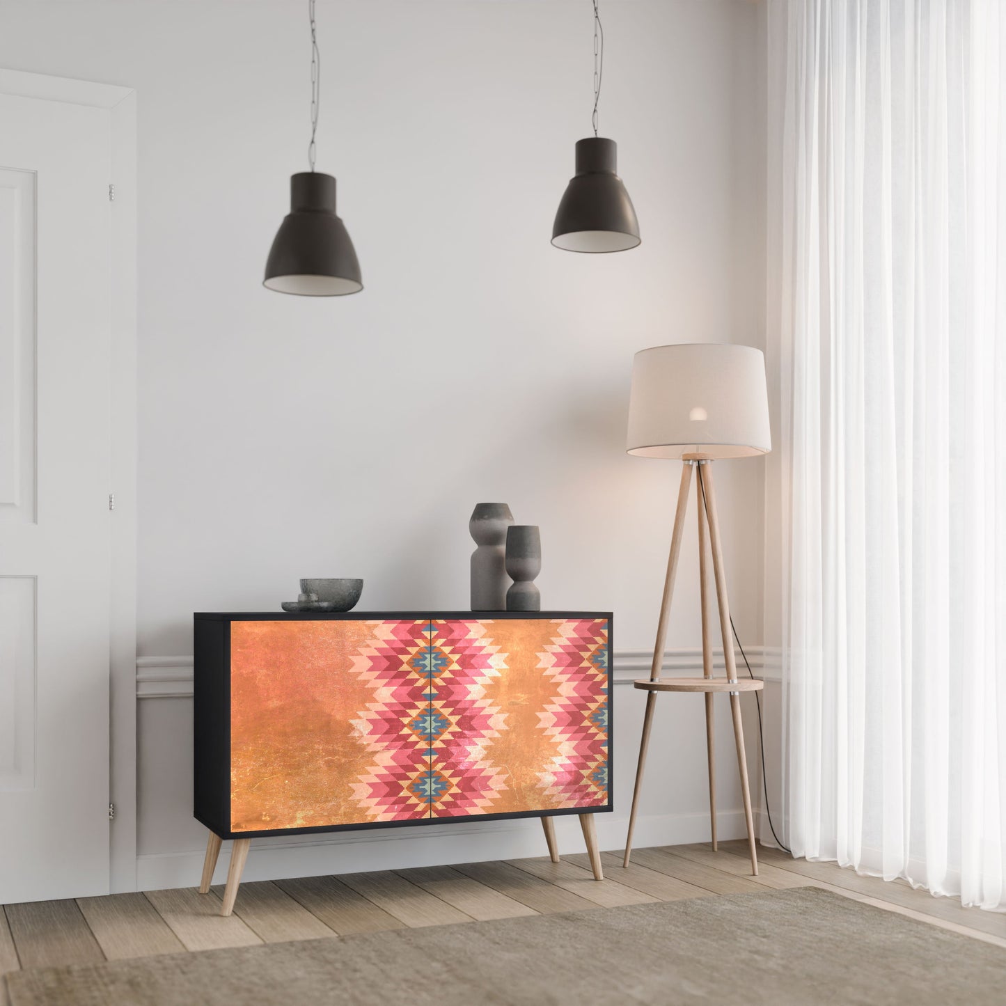 Credenza INDIAN FOLK a 2 ante in finitura nera
