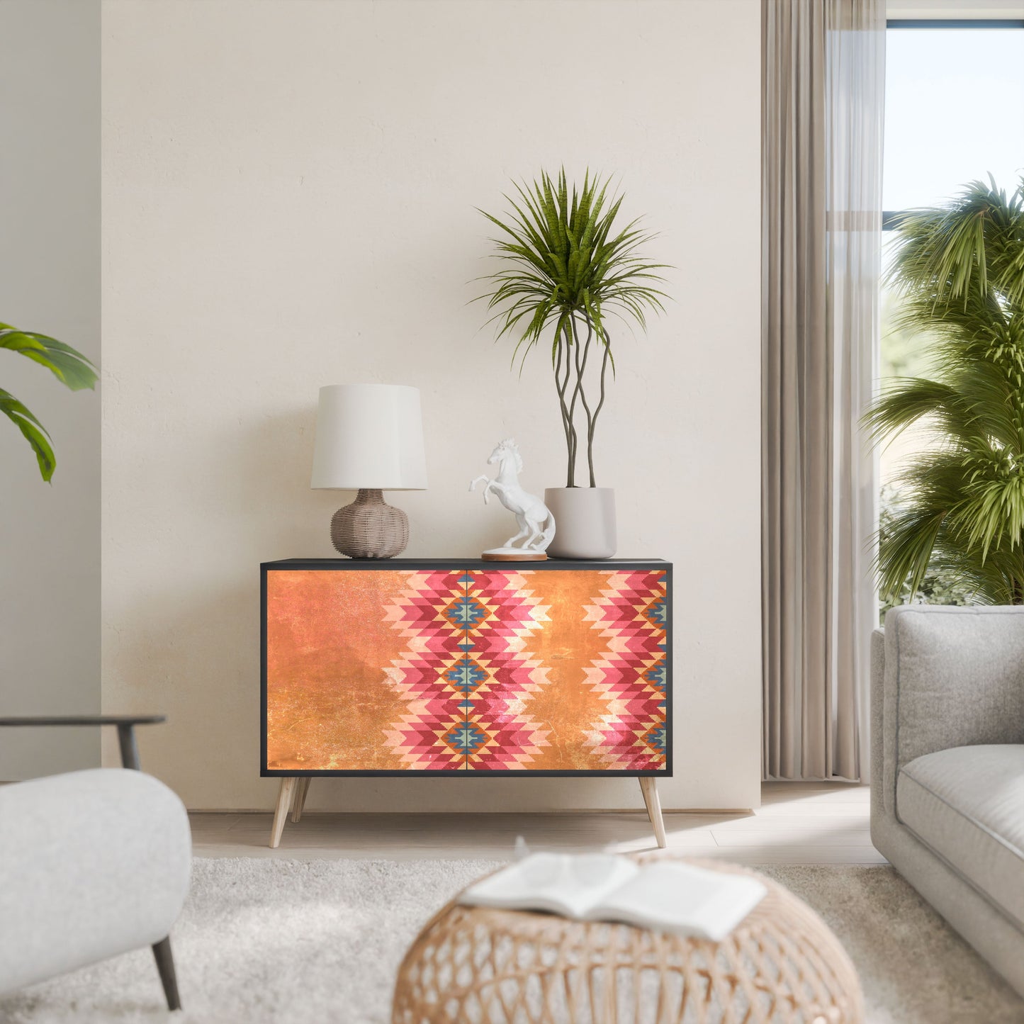 Credenza INDIAN FOLK a 2 ante in finitura nera