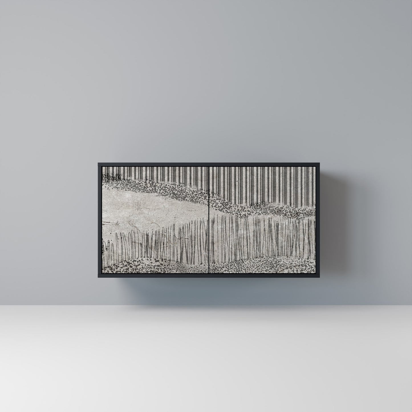 GRAIN LINES Madia a 2 Ante in Finitura Nera