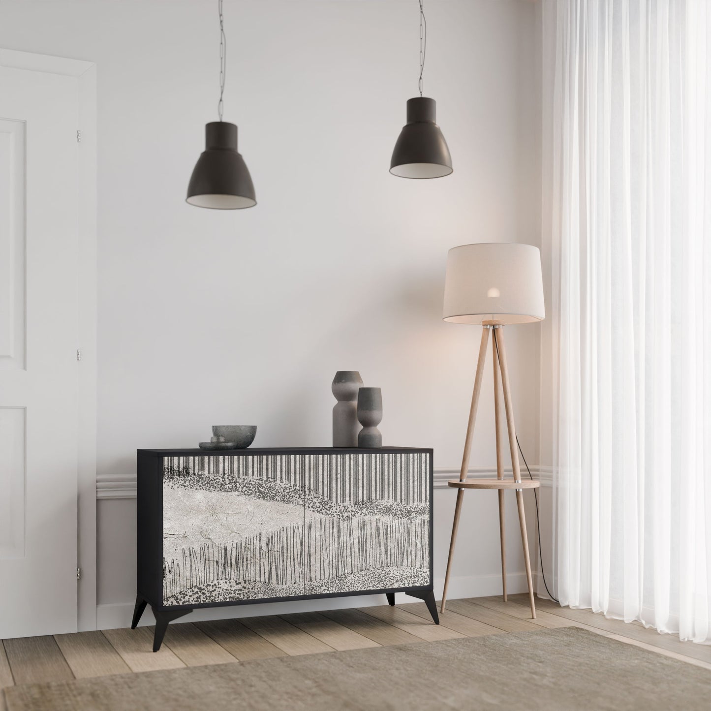 GRAIN LINES 2-Door Sideboard in Black Finish