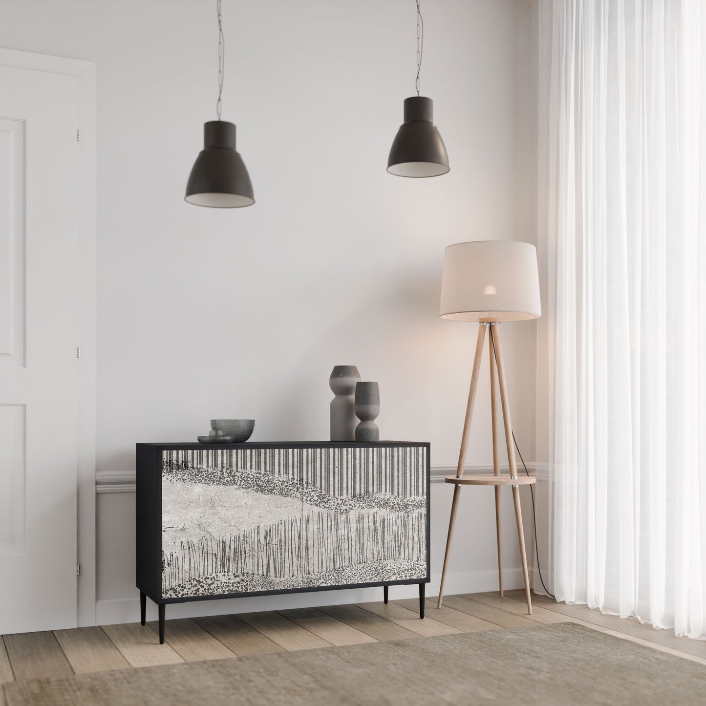 GRAIN LINES 2-Door Sideboard in Black Finish