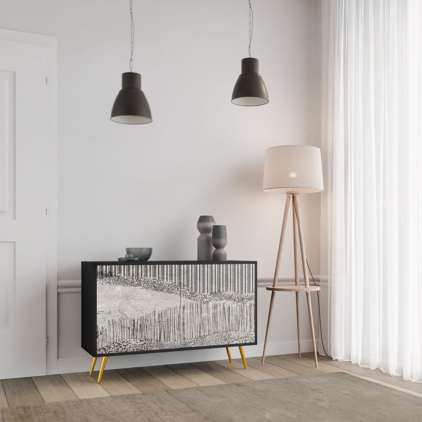 GRAIN LINES 2-Door Sideboard in Black Finish