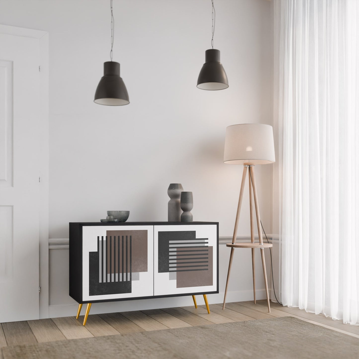 Credenza a 2 ante SHADOW SYNCHRONY in finitura nera