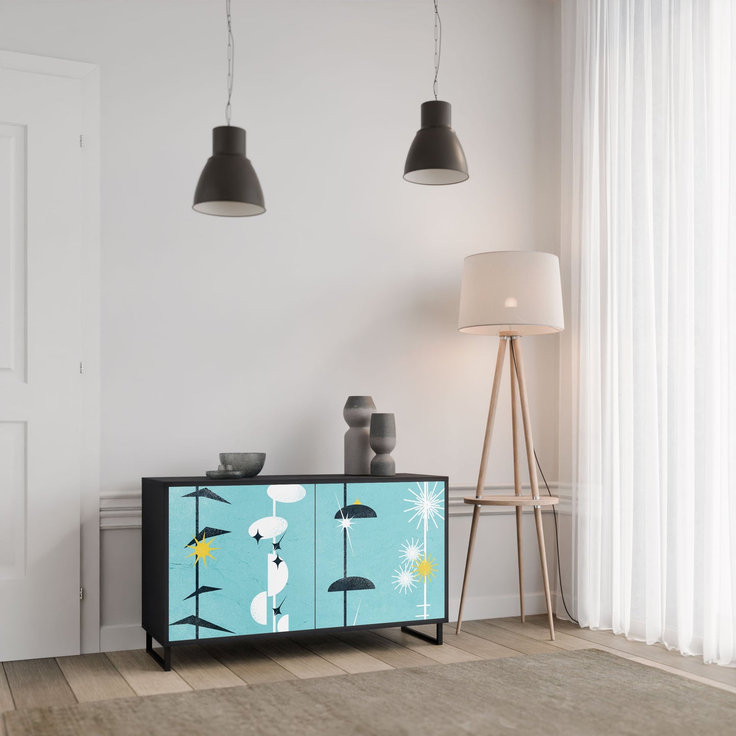 Credenza a 2 ante PATHS TO HAPPINESS in finitura nera