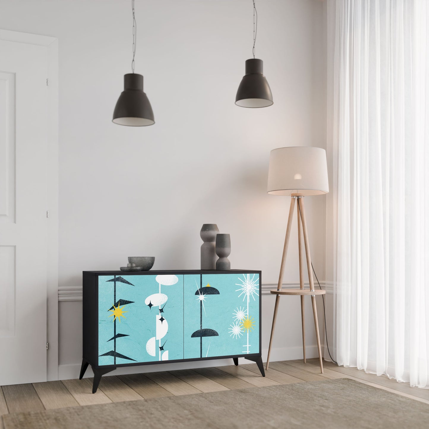 Credenza a 2 ante PATHS TO HAPPINESS in finitura nera