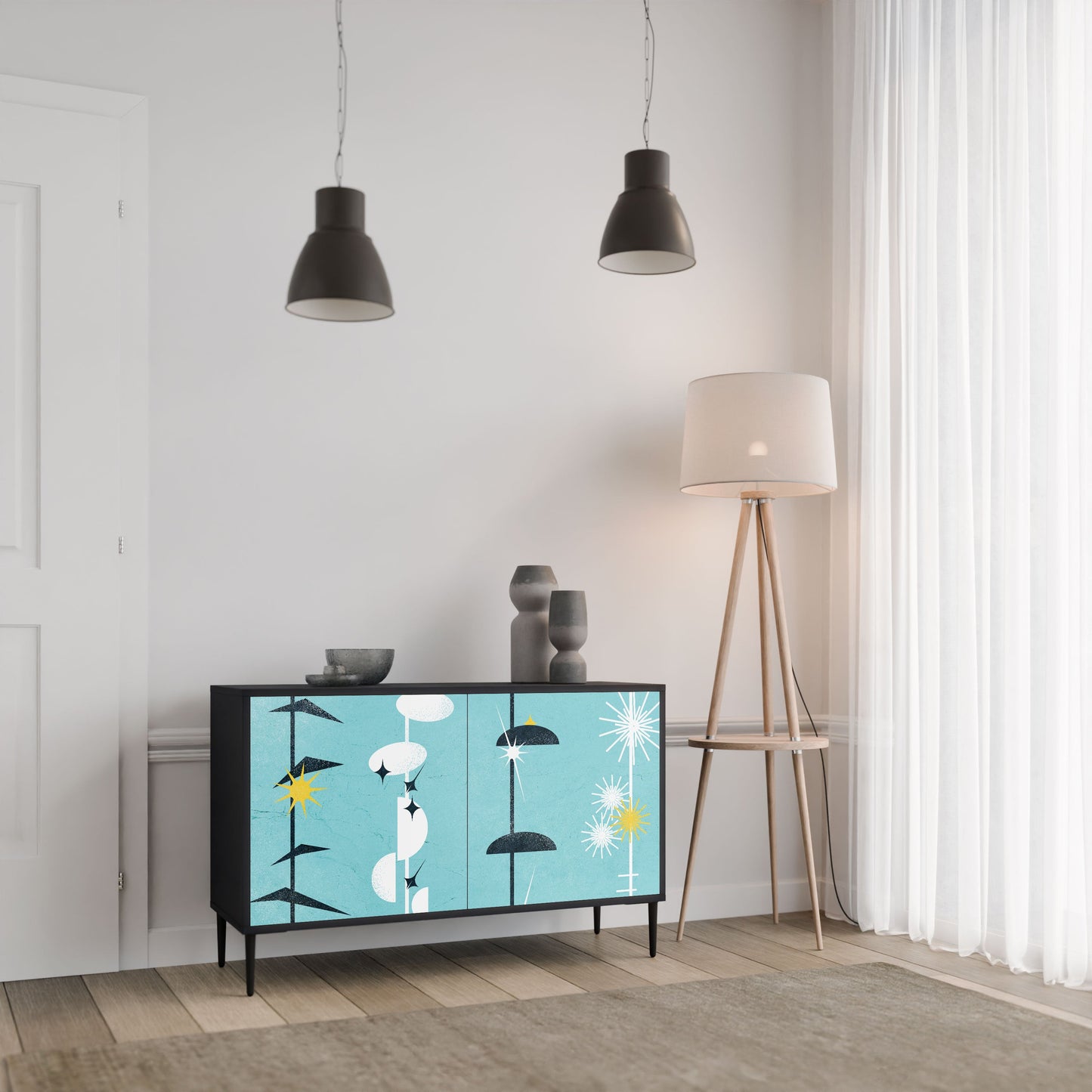 Credenza a 2 ante PATHS TO HAPPINESS in finitura nera