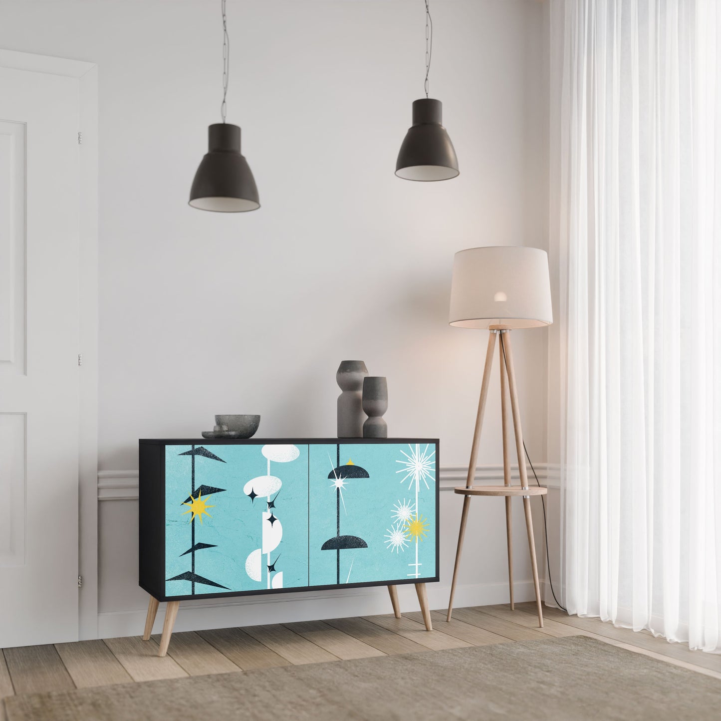 Credenza a 2 ante PATHS TO HAPPINESS in finitura nera