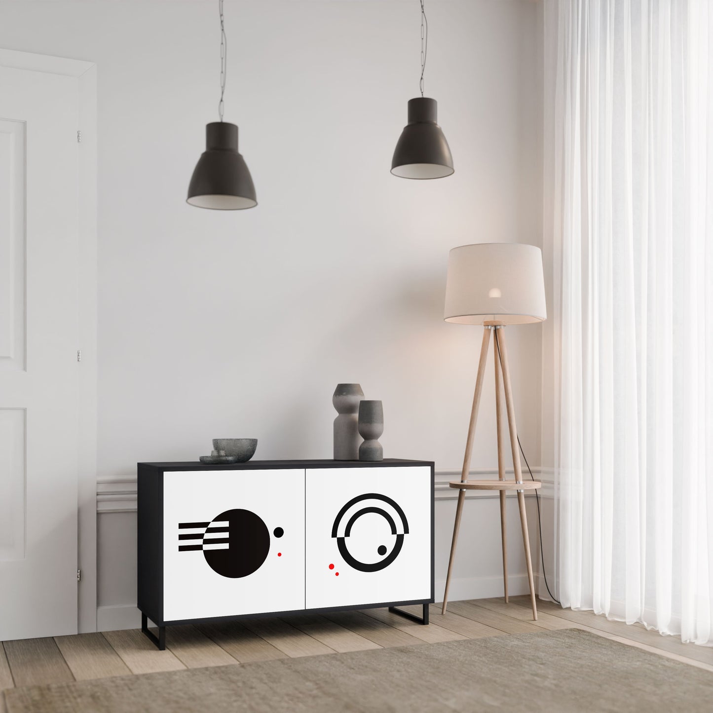 Credenza a 2 ante COMBINAZIONE BIANCO E NERO in finitura nera