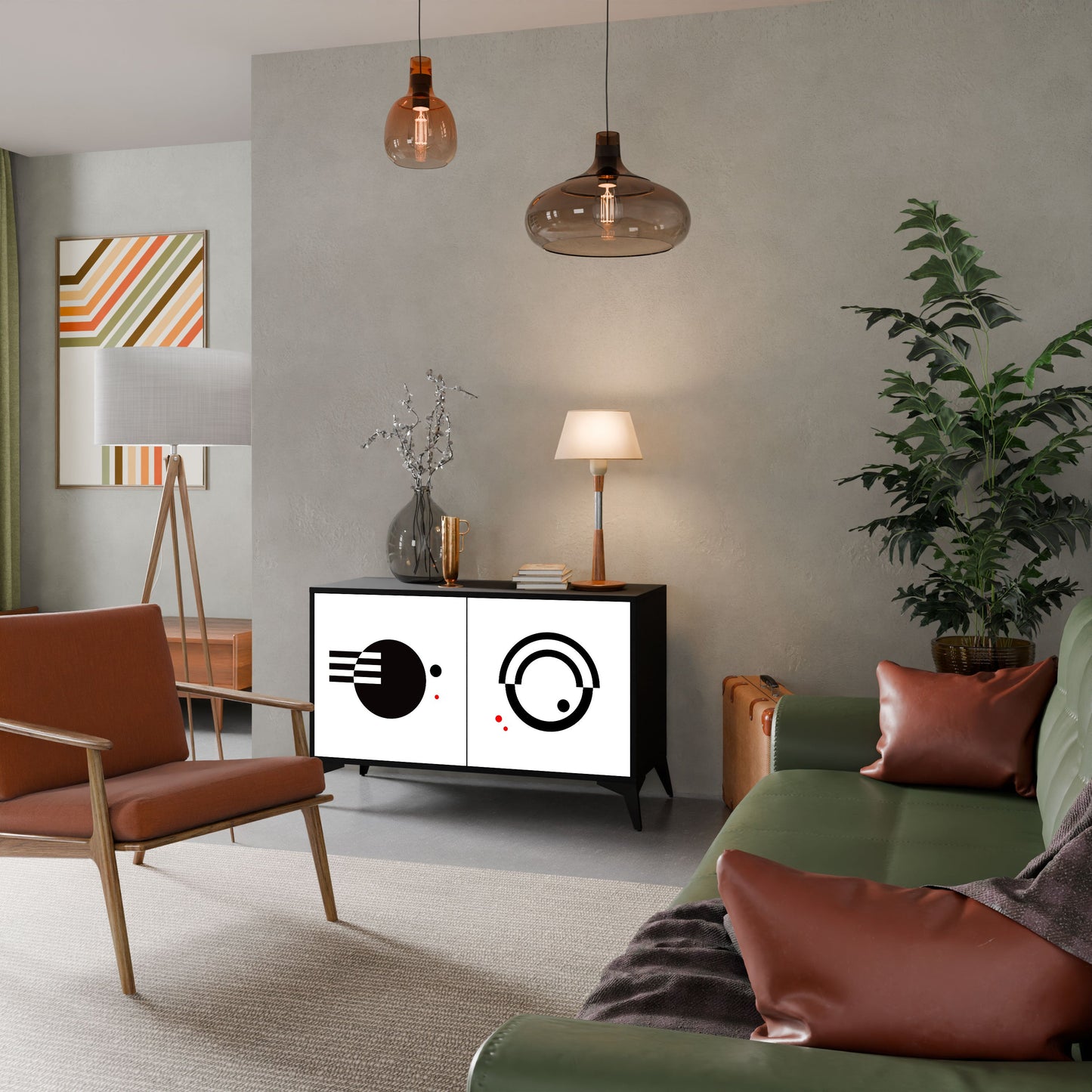 Credenza a 2 ante COMBINAZIONE BIANCO E NERO in finitura nera