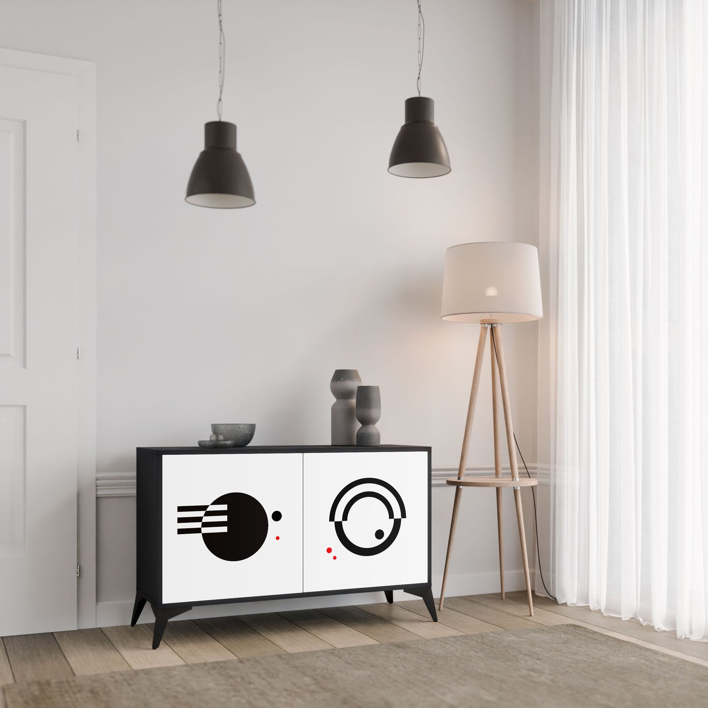 Credenza a 2 ante COMBINAZIONE BIANCO E NERO in finitura nera