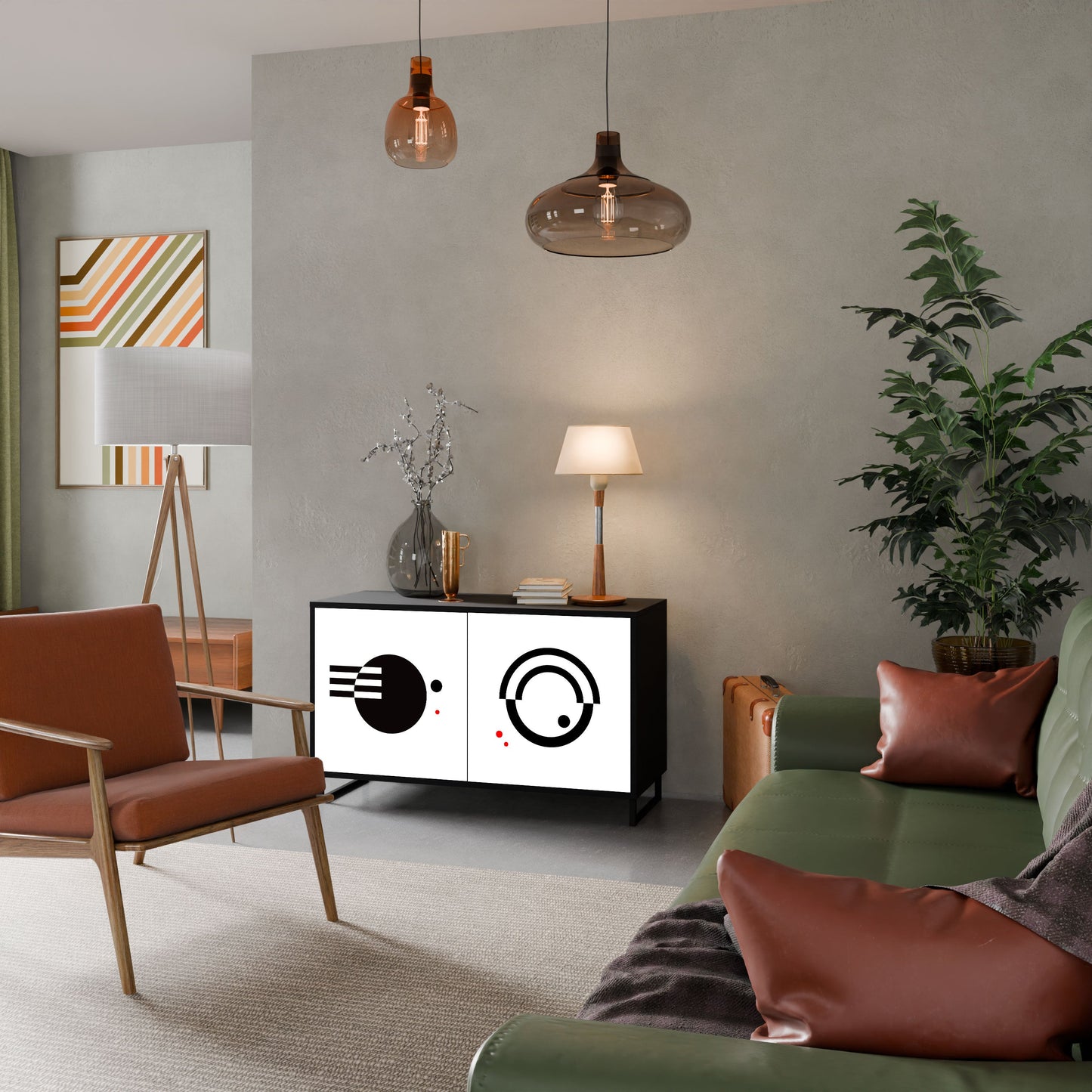 Credenza a 2 ante COMBINAZIONE BIANCO E NERO in finitura nera