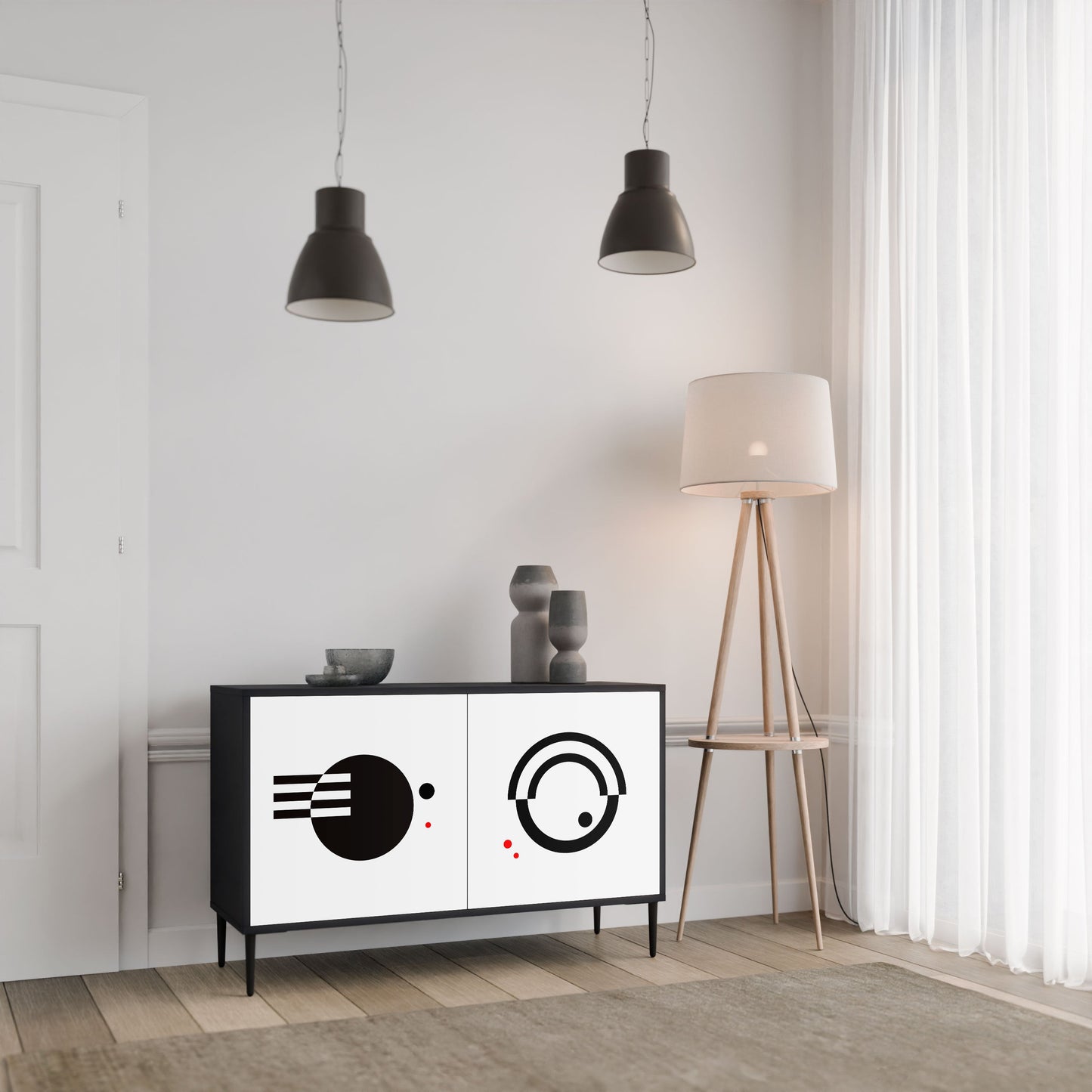 Credenza a 2 ante COMBINAZIONE BIANCO E NERO in finitura nera