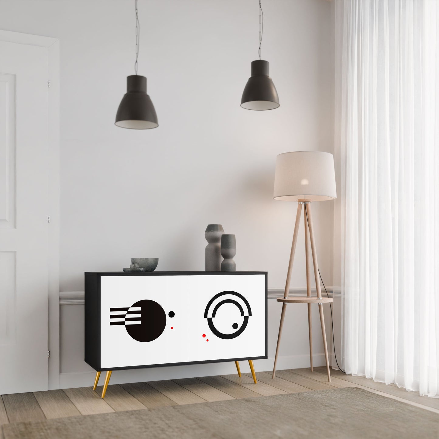 Credenza a 2 ante COMBINAZIONE BIANCO E NERO in finitura nera