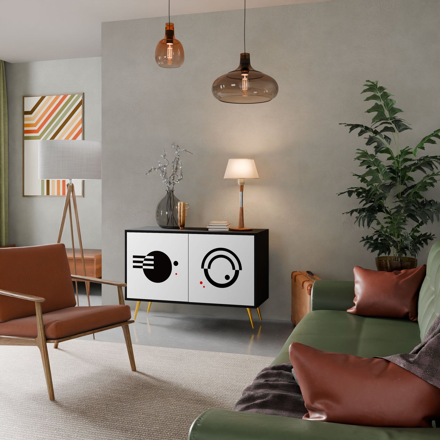 Credenza a 2 ante COMBINAZIONE BIANCO E NERO in finitura nera