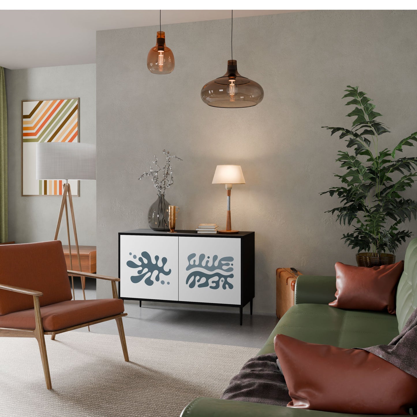 Credenza a 2 ante WONDERLAND VEGETATION in finitura nera